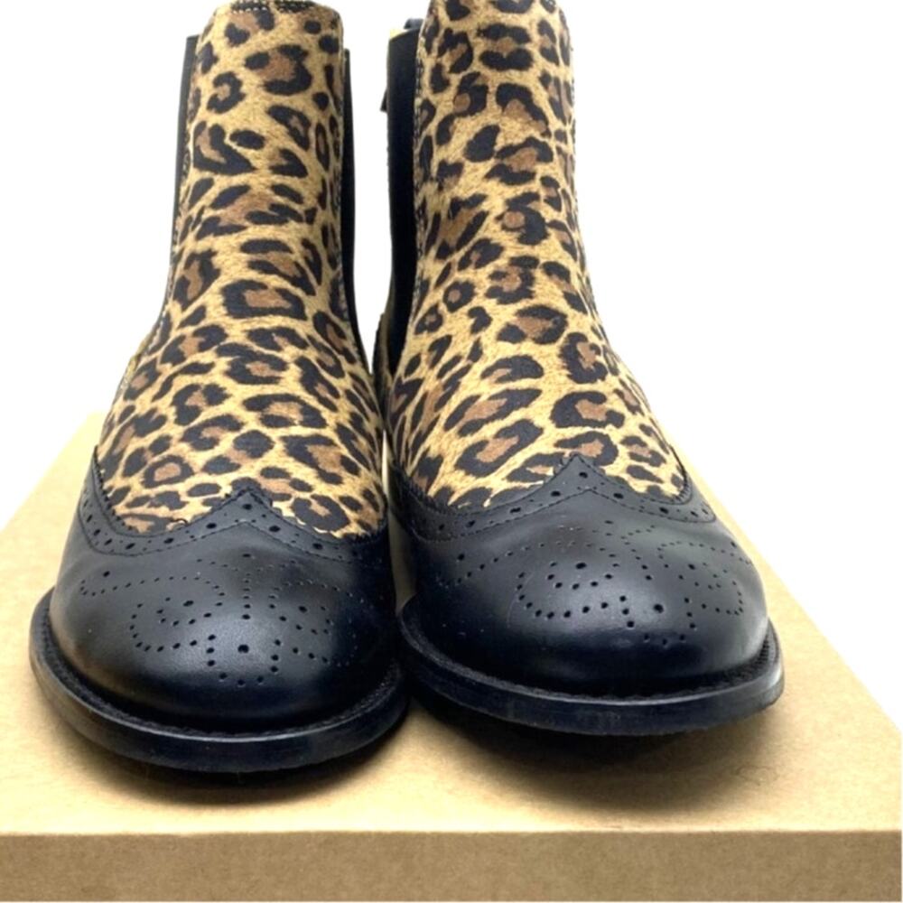 IOB Women's Sz 6 ANTHROPOLOGIE "Taylor" Leopard Print Wingtip Chelsea Boots EUC